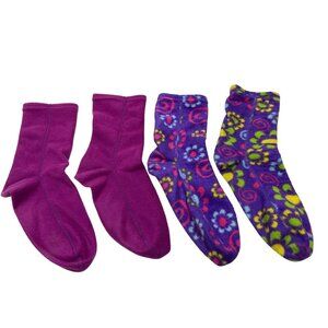 Wyoming Wear Fleece Socks Set In Solid Purple & Floral Print Medium Size Cozy